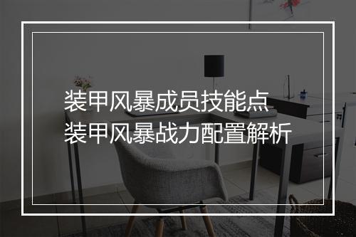 装甲风暴成员技能点　装甲风暴战力配置解析