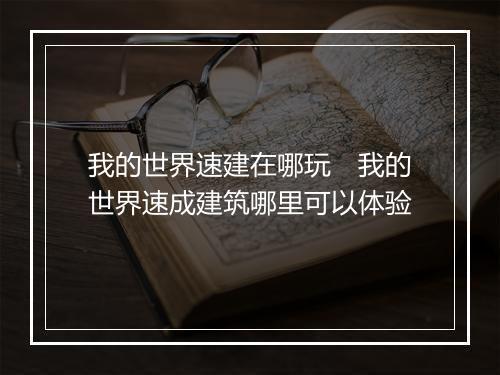 我的世界速建在哪玩　我的世界速成建筑哪里可以体验