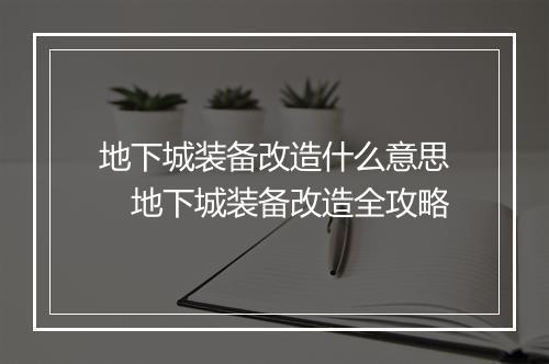 地下城装备改造什么意思　地下城装备改造全攻略